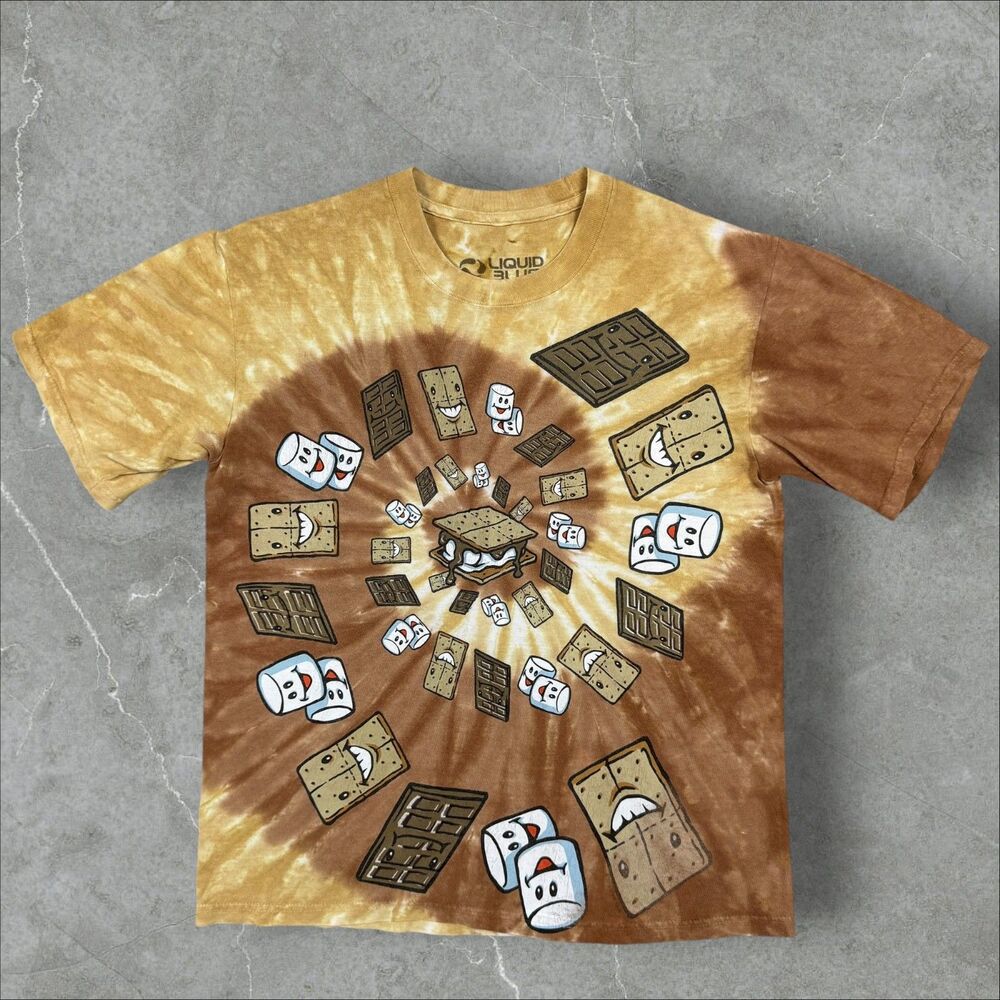 Liquid Blue Tie Dye Spiral Brown S'more Chocolate Marshmallow Graham Cracker - S